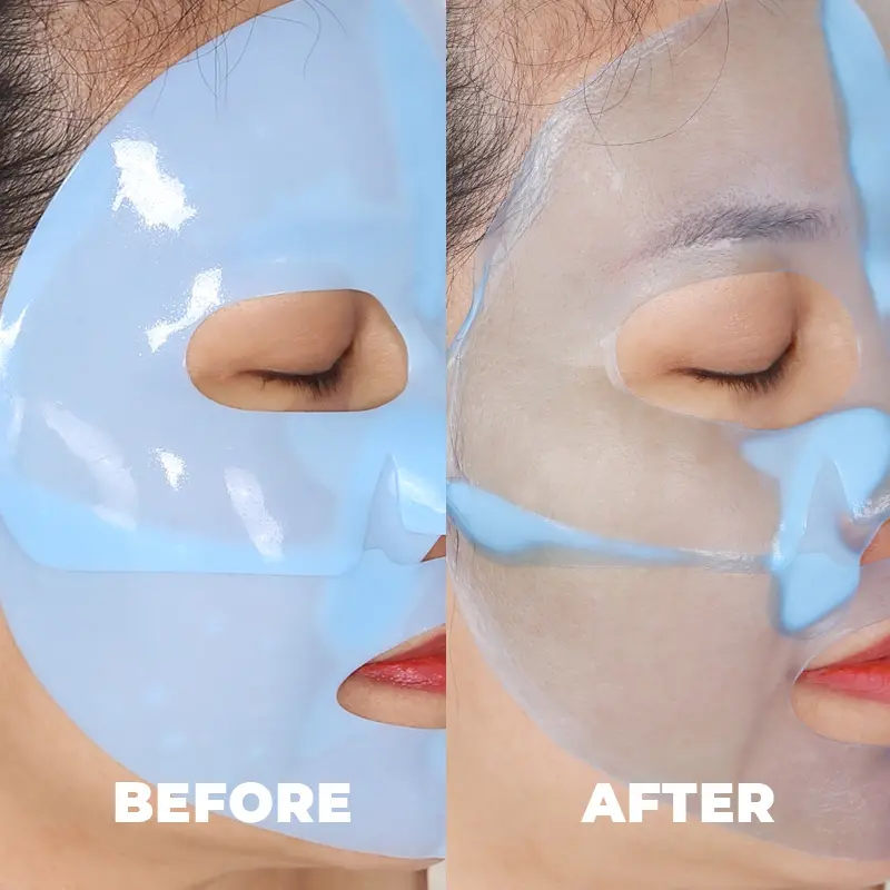 maschera-al-collagene-coreana-blu-prima-e-dopo-viso Maschera al collagene coreana CALLA che mostra l'effetto prima e dopo, maschera facciale OEM a marchio privato