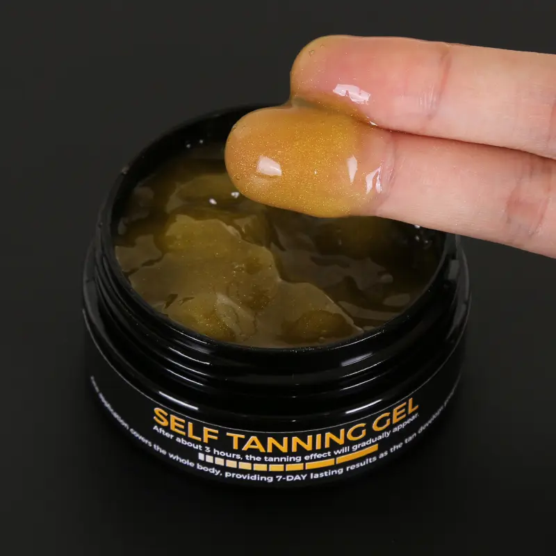 sunless-tanner-gel-finger-texture Fingers holding golden CALLA sunless tanner gel texture for private label cosmetic development