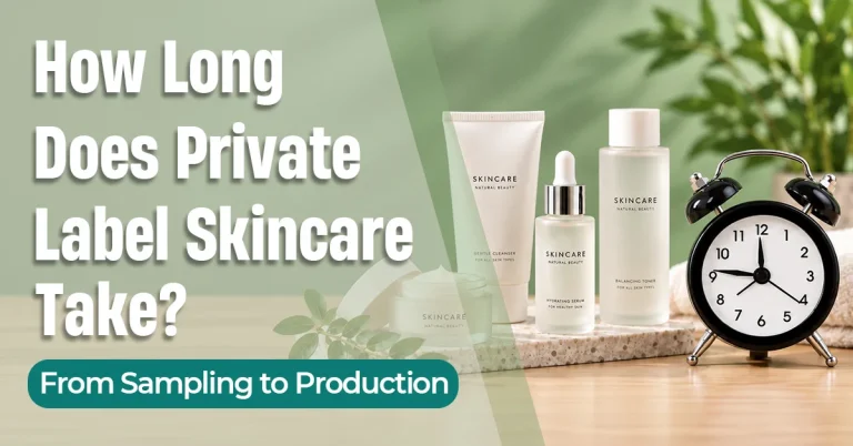 Private label skincare lead time from sampling to production, blog post cover