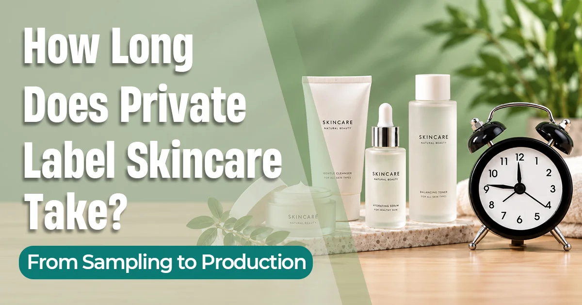 Private label skincare lead time from sampling to production, blog post cover