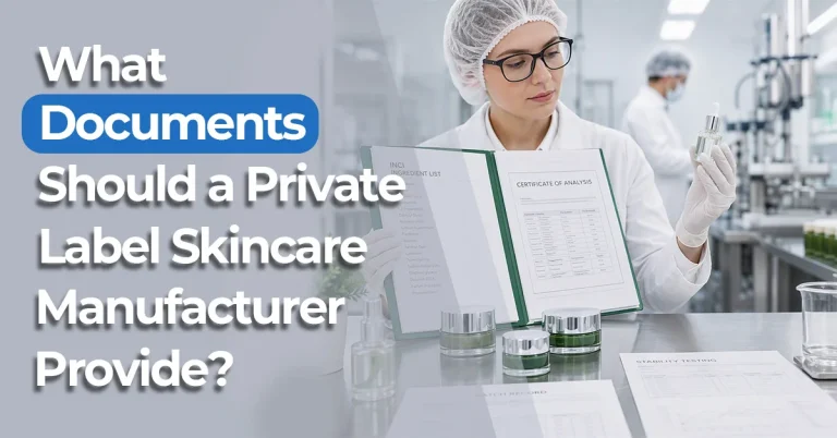 Private label skincare manufacturer documents, including INCI list and COA